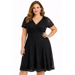 HOMRAIN Black Lace SEMI-FORMAL Short Sleeve FANCY PLUS SIZE Dress WOMENS 3XL